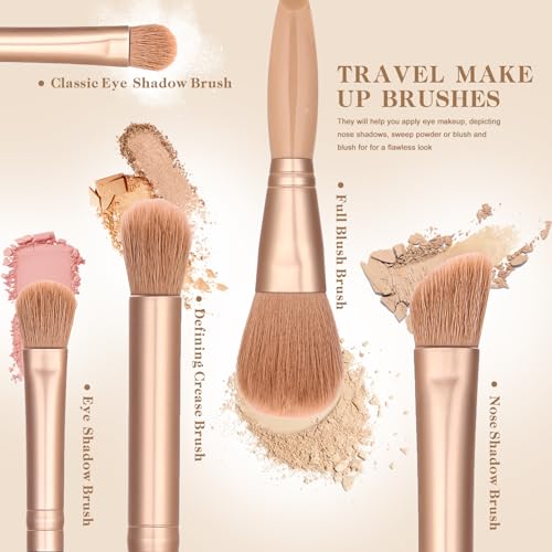 IRYCSSCE 5-Piece Travel Makeup Brush Set with Mirror Storage Case