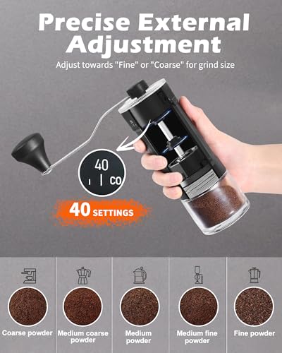 Portable Manual Coffee Grinder with 40 Adjustable Settings