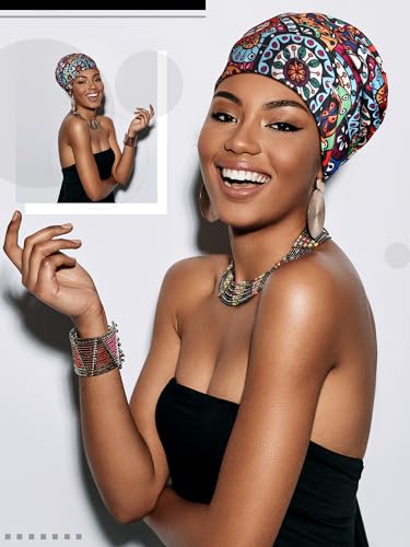 Sintege 6-Piece Satin Lined Sleep Bonnet Cap for Hair Protection