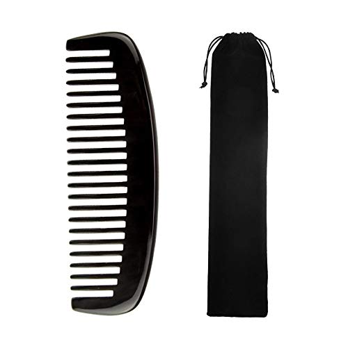 Liasun Handmade Natural Ox Horn Wide Tooth Hair Comb 1 Pack - Anti-Static & Tangle-Free