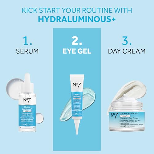 No7 HydraLuminous+ Cooling Eye Gel with Hyaluronic Acid, 0.5 Fl Oz