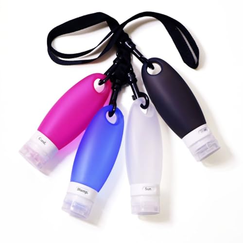 Fullplus 4-Pack Silicone Travel Bottles with Shower Lanyard, 3.3 oz Leak-Proof