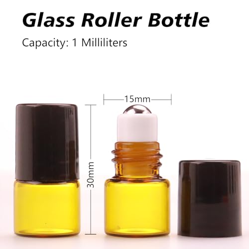 60 Pack 2ml Amber Glass Roll-On Bottles for Essential Oils & Perfume