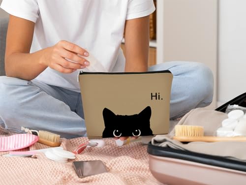 Black Cat Makeup Bag - Cute Linen Cosmetic Pouch for Travel & Gifts