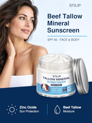 Beef Tallow SPF 50 Mineral Sunscreen for Face & Body, 2.12 oz