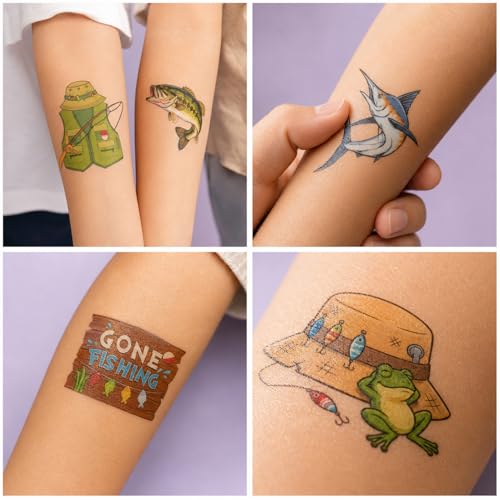 Frawharmone 96 PCS Gone Fishing Kids Temporary Tattoos - Fishing Tattoos