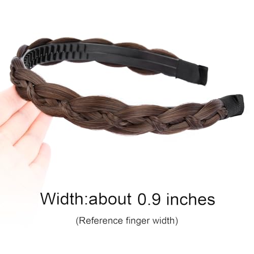 Chestnut Thin Braid Headband with Teeth - Synthetic Hair Piece