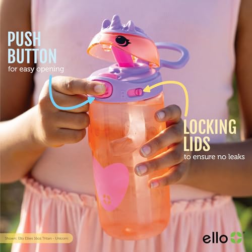 Ello Ellies 16oz Kids Water Bottle - BPA-Free, Leakproof, Animal Design
