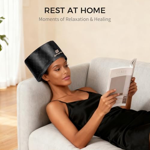 Amzpic Black Thermal Heat Cap for Deep Conditioning - Electric Hair Steamer with 10-Level Temperature Control
