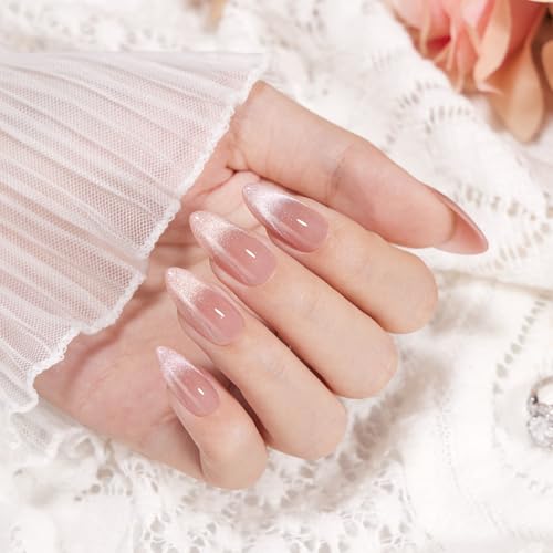 VSALON Press On Nails A3-2 French Tip Radiance | Nude Pink Cat Eye