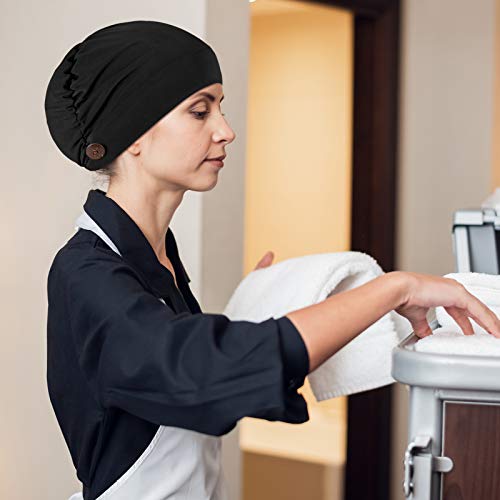 Geyoga 3 Pcs Black Bouffant Caps with Buttons - One Size