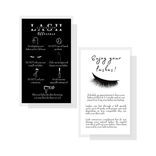 Lash Extension Aftercare Instructions Cards - 50 Pack, Double Sided 3.5x2 Inches, Professional Lash After Care Tips for Eyelash Extensions
