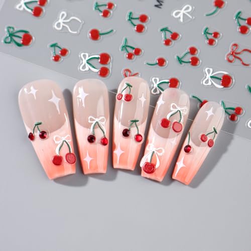 Cherry Nail Stickers – 2 Sheets Self-Adhesive Nail Art Decals