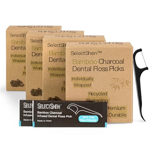 200 Pack Bamboo Charcoal Dental Floss Picks - Eco-Friendly & Shred-Resistant