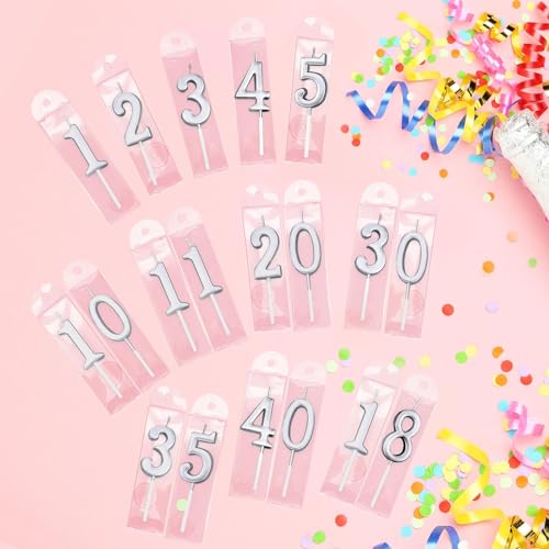 32 Pcs Silver Number Birthday Candles for Cake Decoration