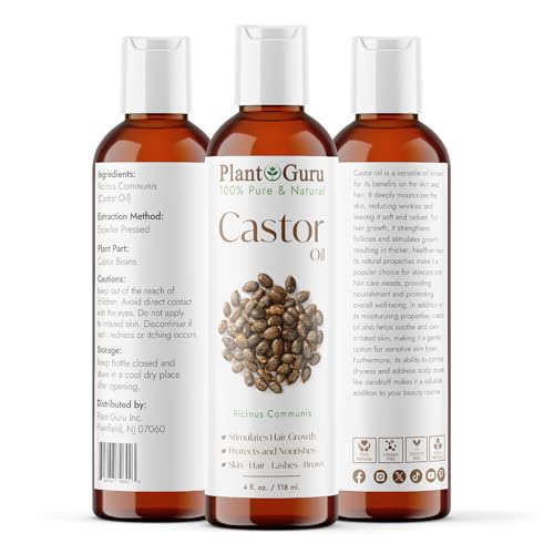 Plant Guru Castor Oil 4 oz - 100% Pure, Hexane-Free for Hair, Brows, Lashes & Skin