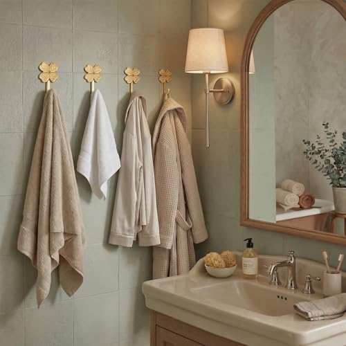 Four-Leaf Clover Wall Hooks - Antique Brass Cast Iron Coat Hooks (4 Pcs)