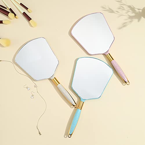 Eaoundm Hand Held Mirror with Handle 4.8x4.3 Inch, White, 9.3-Inch Length