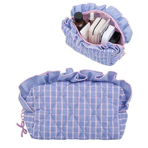 Sylune Frillie Quilted Ruffle Makeup Bag – Cute Travel Cosmetic Organizer