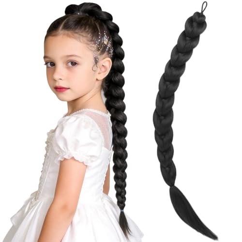 24 Inch Synthetic Black Braided Ponytail Hair Extension with Tie