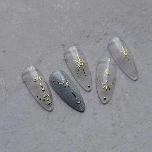 Gold Moon Star 3D Nail Art Stickers - Self-Adhesive Decals