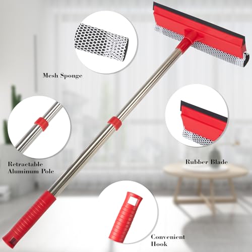 Retractable Window Squeegee with Stainless Steel Handle - 2-in-1 Cleaner for Cars, Glass Doors & Showers