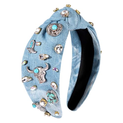 Western Cowgirl Knotted Headband for Women – Rhinestone Crystal Hair Accessory