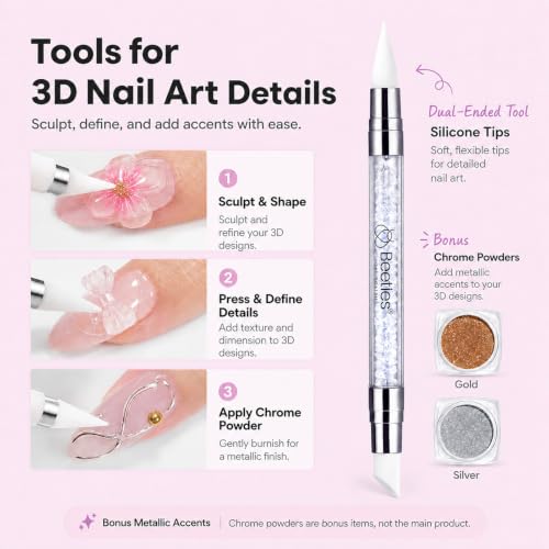 Beetles 3D Solid Builder Nail Gel, 30g Clear Sculpting Set with Silicone Pen