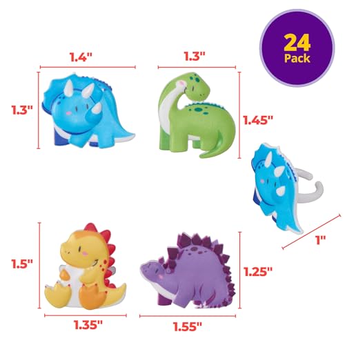 Dinosaur Cupcake Rings - 24 Pack Toppers for Birthday Parties