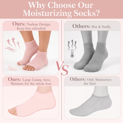 Pink Vigdit Toeless Moisturizing Gel Socks for Dry Cracked Heels Women Gift M