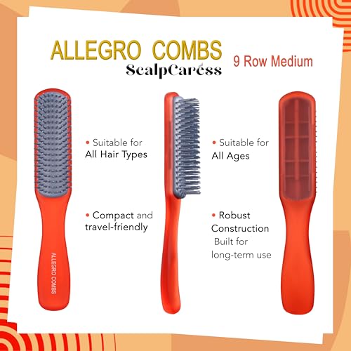 Allegro Combs Red Medium Hair Brush for Curly & All Hair Types