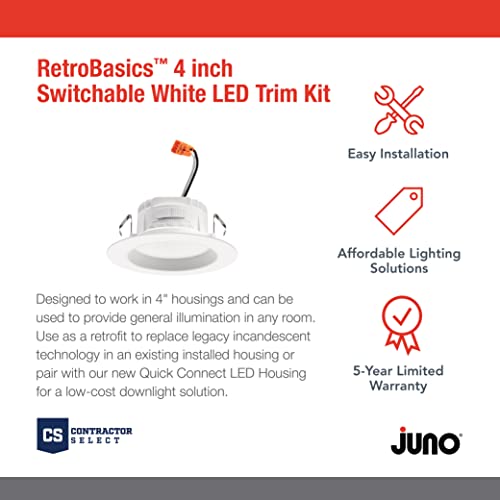 Juno 4-Inch LED Recessed Lighting Trim Kit - 5-in-1 Switchable Color