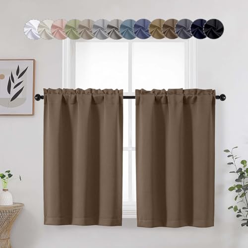 Brown Blackout Curtains - 36 Inch Length, 2 Panels, Room Darkening