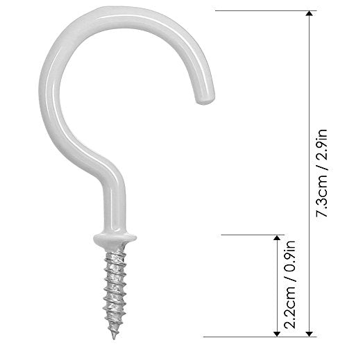 25 Pack Vinyl Coated Ceiling Hooks for Kitchen & Storage - White