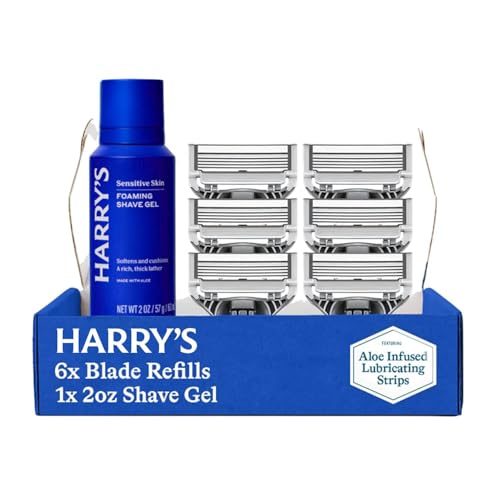 Harry's Original Shaving Kit for Men - 6 Razor Refills & Shave Gel