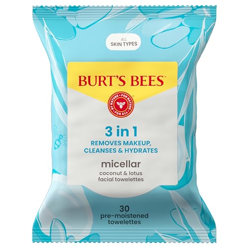Burt's Bees Micellar Coconut & Lotus Facial Towelettes - 3-in-1 Cleansing Wipes for All Skin Types
