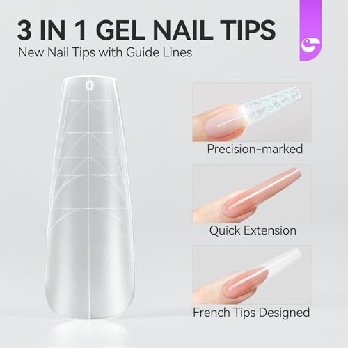 gelike ec D-Coffin Dual Forms 3-in-1 Gel Nail Tips Set – Coffin, French, Matte Finish
