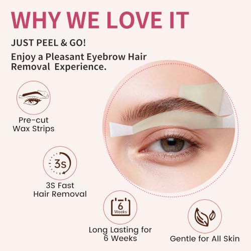 Beauty7 Eyebrow Wax Strips for Face - 56 Pack with Calming Oil Wipes, Hair Removal Kit