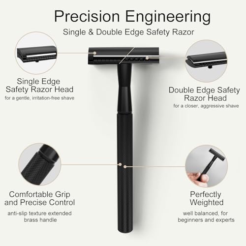 THURLADY Safety Razor - Matte Black Metal Reusable Razor with 10 Blades