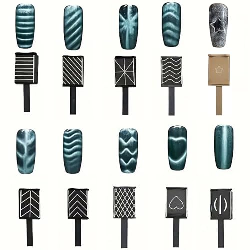 19PCS Cat Eye Nail Magnet Kit - 10 Patterned Boards & Tools