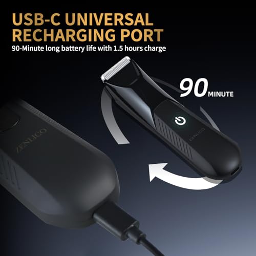 Manscape Body Hair Trimmer, Pubic Hair Trimmer for Men, Ceramic Blade Body Shavers with USB-C Charging, Replaceable Heads Ball Razors with Led Spotlight, 90 Minutes Shaving, Ideal Gift for Men