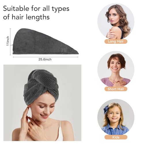 SINLAND Microfiber Hair Drying Cap Towel - Dark Grey, 3 Pack