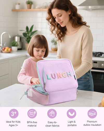 Insulated Lunch Box Bag for Kids - 8-Hour Thermal, Light Purple