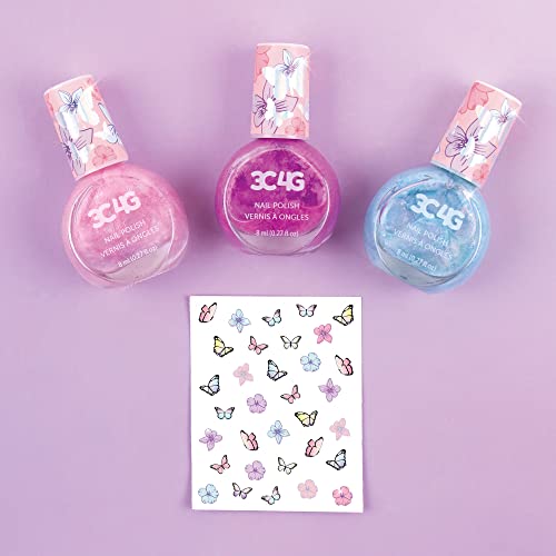 3C4G Butterfly Nail Polish Trio - 0.2 Fl Oz Kids Nail Polish Set