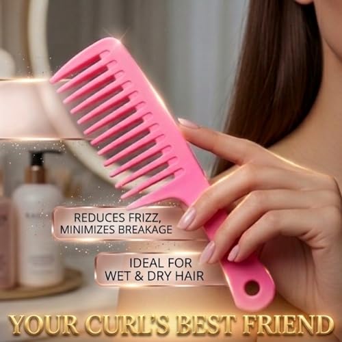 RAKLOS Wide Tooth Detangling Comb for Curly & Wet Hair - Pink