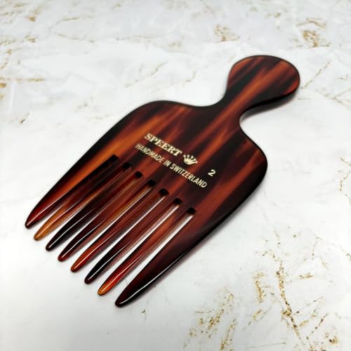 Speert Handmade Wide Tooth Hair Pick - Tortoise Acetate Detangling Comb