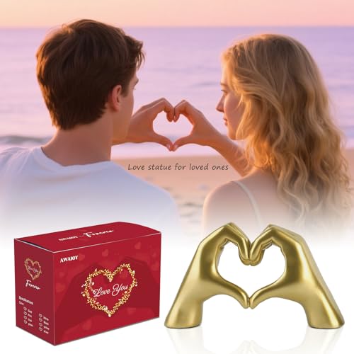Gold Resin Heart Hands Sculpture - Cute Love Statue for Decor