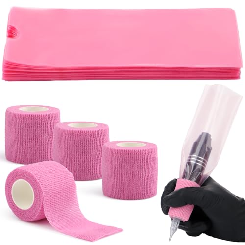 Dynvue 200pcs Tattoo Pen Machine Covers with 4 Rolls Disposable Grip Tape
