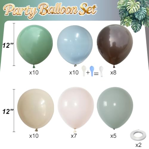12-Inch Woodland Balloons Set - Sage Green, Brown, and Sand