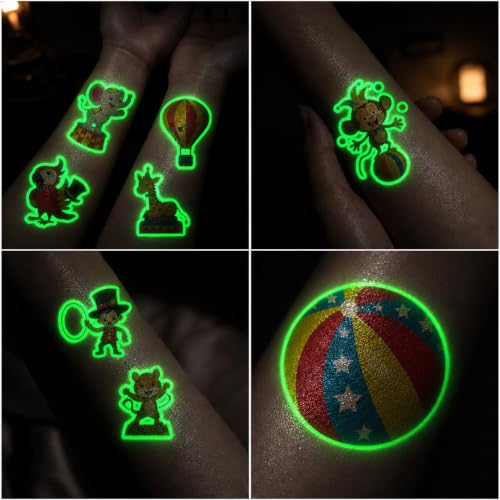 91TATTOOS 96 PCS Glow in the Dark Temporary Tattoos - Carnival Circus Clown, Luminous